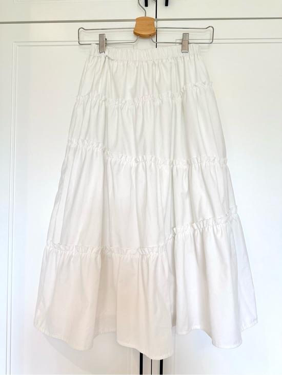 N/A Dresses & Skirts - White Cotton Tiered Midi Skirt with Lining